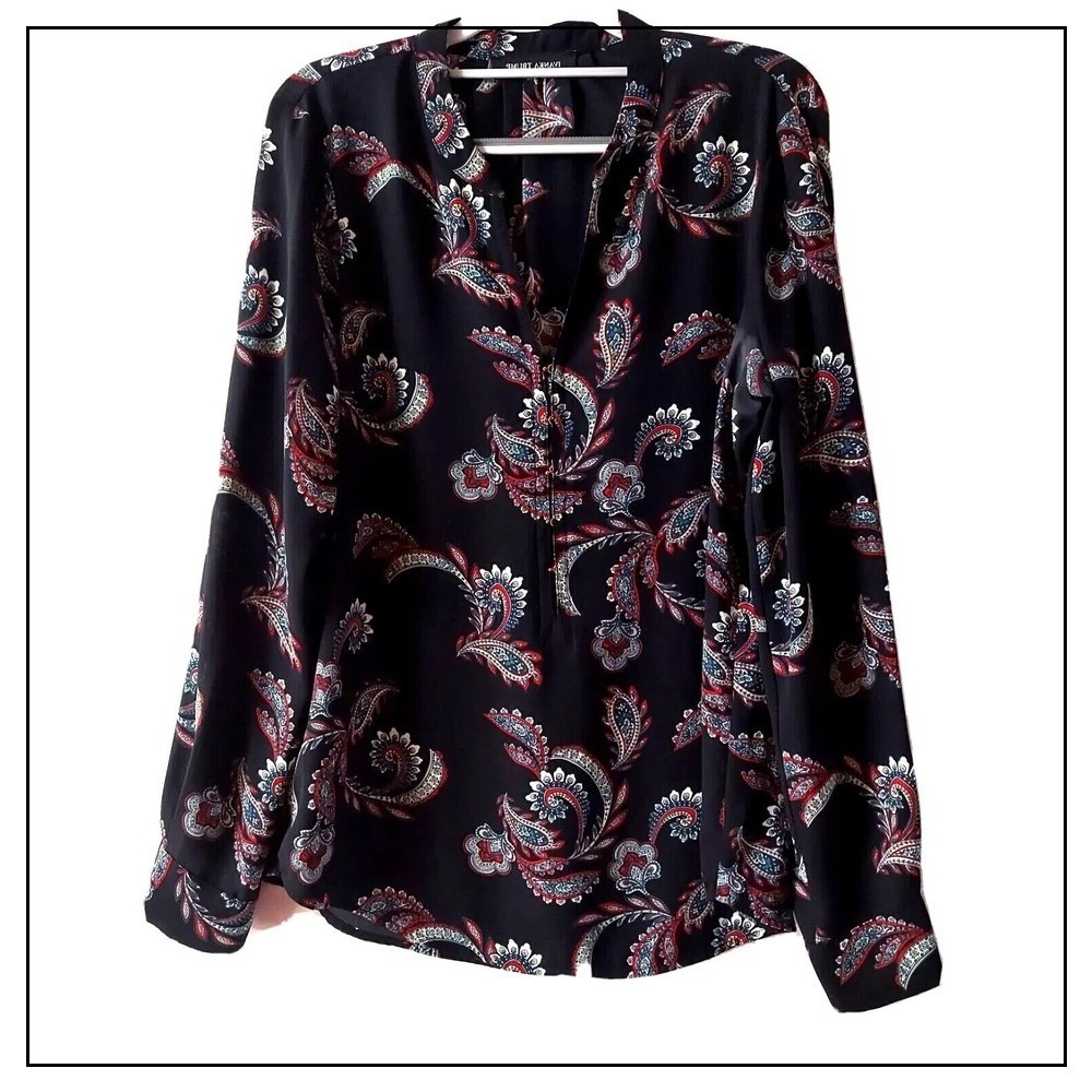 Ivanka Trump Tunic S Cottage Core Paisley Hook Loop Long Sleeve Lightweight Boho